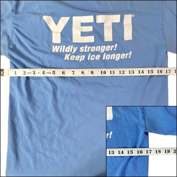 Gildan Crew Neck YETI Printed Both Sides Long Sleeve Tee Shirt Top Size Small - Picture 8 of 10